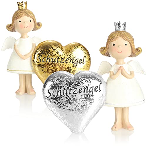com-four® Deko-Engel Schutzengel mit Herz, Aufsteller Deko-Figur, Herz mit Aufschrift (Gold-silberfarben) von com-four