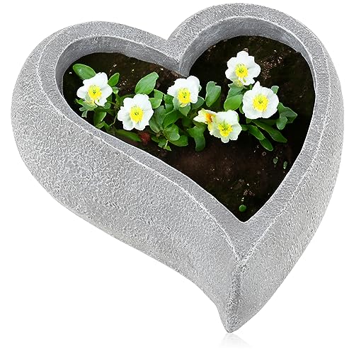 com-four® Deko-Herz zum Bepflanzen - große Pflanzschale als Grabschmuck, für Garten oder Terasse - liebevolle Grabdekoration - Pflanztopf in Herzform als Grabbeigabe (1 Stück - Herz - 34x30cm) von com-four