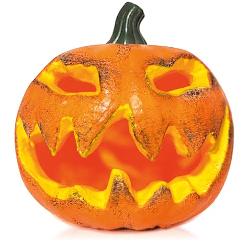 com-four® Deko-Kürbis mit rot flackernder LED-Beleuchtung - Wohnraumdekoration für Halloween und Herbst - LED Windlicht als Herbstdekoration [Auswahl variiert] (Orange - 15cm) von com-four