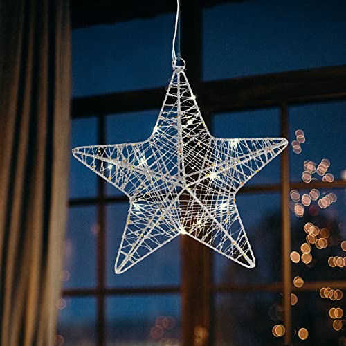 com-four® Deko LED Stern Weihnachten - Weihnachtsdekoration Stern zum Aufhängen - Weihnachtsstern aus Metall mit Pailletten - Deko Hänger von com-four