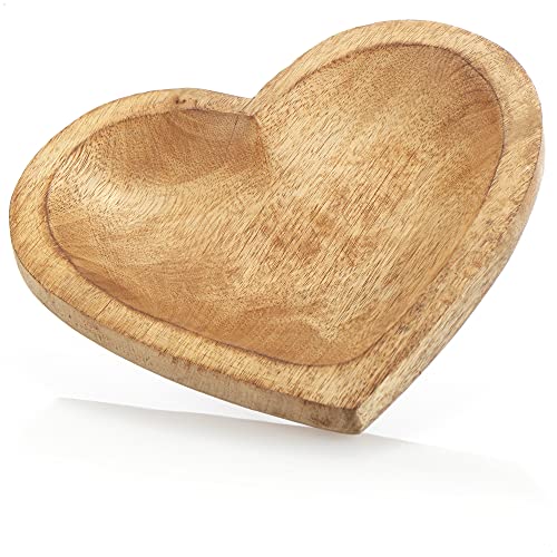com-four® Deko Schale aus Mangoholz - Holz-Tablett in Herzform für Zimmerdeko - Herzförmige Holzschale für Obst und Snacks (20.5x20x2.5cm) von com-four