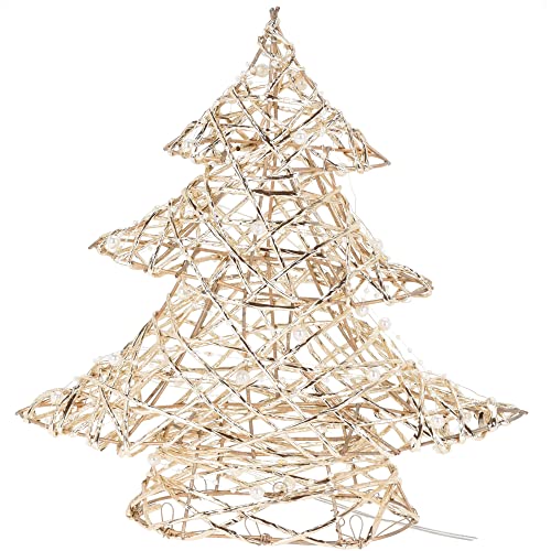 com-four® Deko-Tanne mit LED-Beleuchtung, geflochtene Zweige mit 20 warmweißen LEDs, tolles Stimmungslicht für Weihnachten (01 Stück - Goldfarben - Baum 30cm) von com-four
