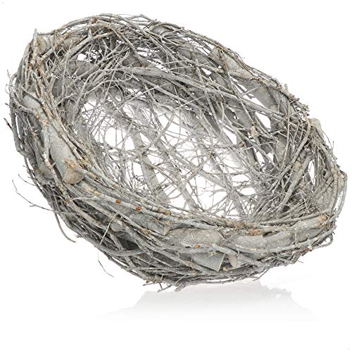 com-four® Deko-Vogelnest, naturgetreues Nest aus natürlichen, geweißten Zweigen, tolle Dekoration zu Ostern, realistisch und liebevoll handgefertigt (1 Stück - Vogelnest weiß 40x13cm) von com-four