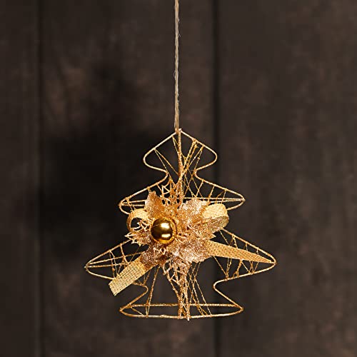 com-four® Deko Weihnachtsbaum - glitzernde Weihnachts-Tanne zum Aufhängen - Adventsbaum mit Schleife und Weihnachtskugel - goldfarbener Deko-Baumaufhänger (Baum - goldfarben) von com-four