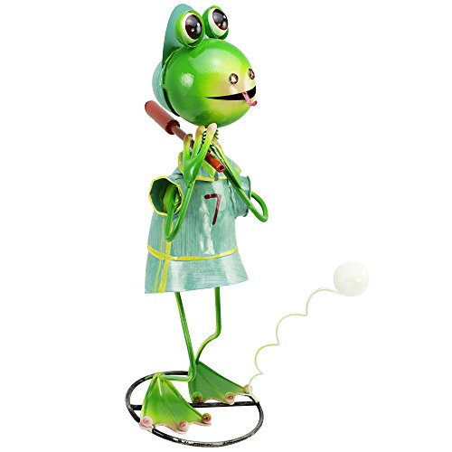 com-four® Dekofigur Frosch mit Baseballschläger - Gartenfigur aus bunt lackiertem Metall im Frosch-Design - ca. 44x23x22cm (1 Stück - Frosch mit Baseballschläger) von com-four