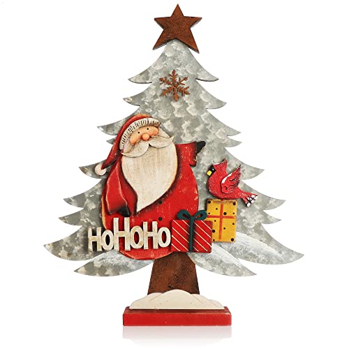 com-four® Dekorativer Aufsteller für Weihnachten - Weihnachtlicher Tannenbaum aus Holz - Weihnachtsbaum mit Santa Claus zum Dekorieren (Santa mit Tannenbaum) von com-four