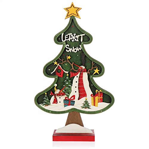 com-four® Dekorativer Aufsteller für Weihnachten - Weihnachtlicher Tannenbaum aus Holz - Weihnachtsbaum zum Dekorieren und Verschenken (01 Stück - Tanne grün 39cm) von com-four