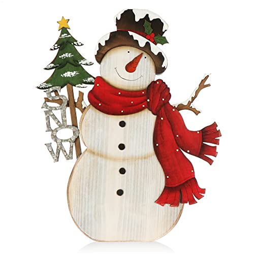 com-four® Dekorativer Aufsteller für Weihnachten - XL Schneemann aus Holz zum Hinstellen - Weihnachtsdekoration zum Verzieren und Verschenken (Schneemann mit Schal) von com-four