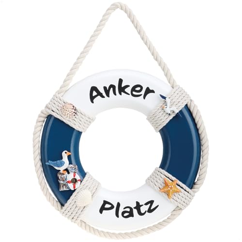 com-four® Dekorativer Rettungsring aus Holz mit der Aufschrift Ankerplatz - Schifffahrt Deko zum Aufhängen - Maritime Hängedeko für zu Hause (Rettungsring Ankerplatz) von com-four