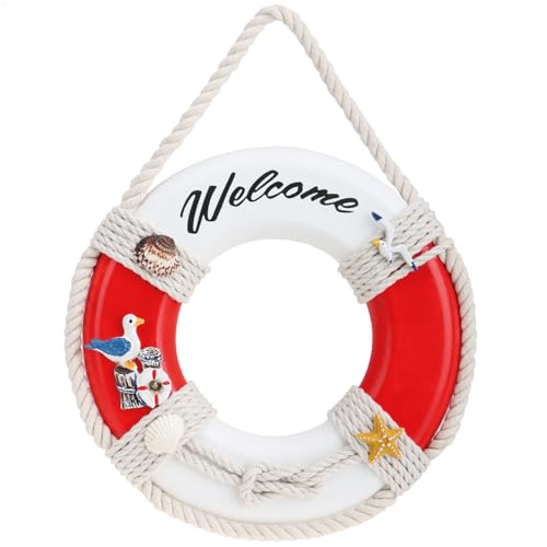 com-four® Dekorativer Rettungsring aus Holz mit der Aufschrift Welcome - Schifffahrt Deko zum Aufhängen - Maritime Hängedeko für zu Hause (Rettungsring Welcome) von com-four