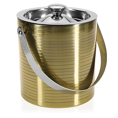 com-four® Eis-Eimer aus Edelstahl - Eis-Würfel-Behälter doppelwandig mit Deckel und Henkel - Sekt & Weinkühler - Kühlschale für Obst, Gemüse und Schokolade - ca. 1,5 Liter (Sandefjord) von com-four