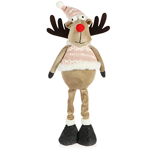 com-four® Premium Weihnachts-Rentier - winterliche Elch-Figur als Dekoaufsteller - niedliche Weihnachtsdeko als Raumschmuck - freistehende Figur auf Stelzenbeinen - schwedischer Dekoartikel von com-four