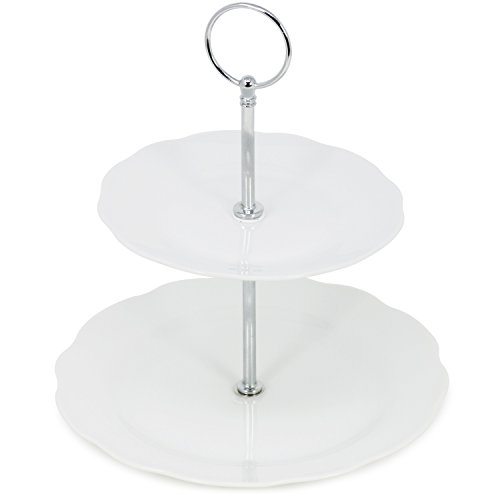 com-four® Etagere aus Porzellan mit 2 Ebenen für z.B. Gebäck, Obst oder Pralinen (01 Stück Porzellan - Höhe 23 cm gewellt) von com-four