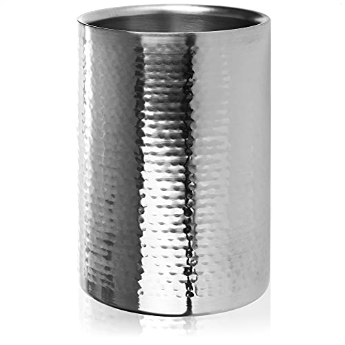 com-four® Flaschenkühler - Sektkühler - Eiswürfelkühler aus Edelstahl, Weinkühler - Eiswürfelkübel doppelwandig - Hammerschlag-Design (1 Stück - Flaschenkühler silberfarben) von com-four