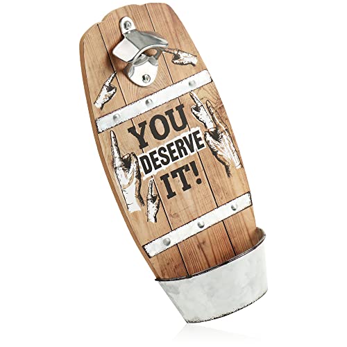 com-four® Flaschenöffner für die Wand - Bieröffner mit Auffangbehälter für Kronkorken - Wand-Flaschenöffner im Vintage-Design - Kronkorken-Entferner [Auswahl variiert] (Design7-01 Stück) von com-four