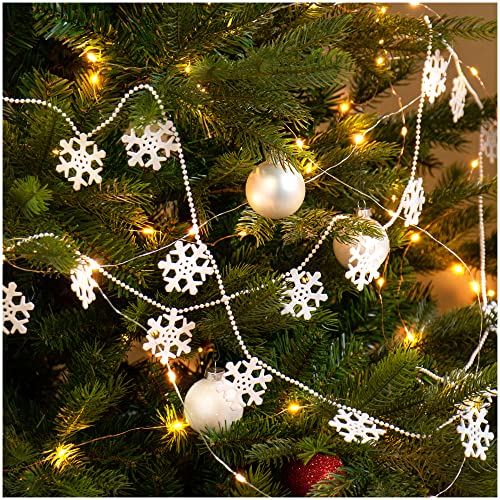com-four® Girlande mit Schneeflocken - Girlande Weihnachten - Schneeflocken-Girlande für die Weihnachtsdekoration - Weihnachtsdeko für Christbaum - 500 cm (Set11 - weiß/Schneeflocken) von com-four