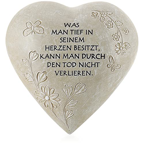 com-four® Grab-Dekoration in Herz-Form - wetterfester Grabschmuck mit Schmetterlingen - Gedenkstein mit Aufschrift - verzierter Trauerstein mit Gedenkspruch von com-four