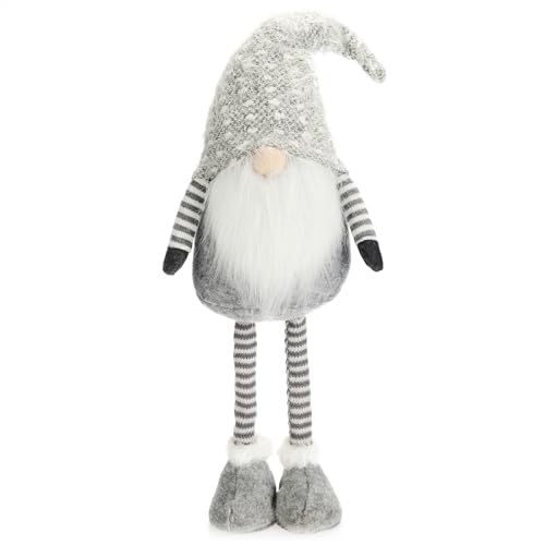com-four® Großer XXL Wichtel mit Teleskopbeinen - handgefertigte, winterliche Standfigur im skandinavischen Stil für Festliche Weihnachtsdeko - niedlicher ausziehbarer Zwerg - Winterdekoration von com-four