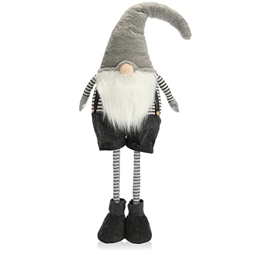 com-four® Großer XXL Wichtel mit Teleskopbeinen - handgefertigte, winterliche Standfigur im skandinavischen Stil für Festliche Weihnachtsdeko - niedlicher ausziehbarer Zwerg - Winterdekoration von com-four