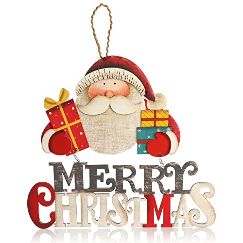 com-four® Hängedeko Weihnachten - Holz-Aufhänger Schriftzug mit Santa Claus - Türschild Christmas aus Holz - Hänger für Türen, Wände, Fenster (Weihnachtsmann) von com-four