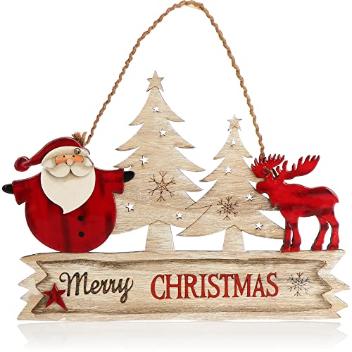 com-four® Hängedeko Weihnachten - Holz-Aufhänger Schriftzug mit Santa Claus und Elch - Türschild Christmas aus Holz für Tür, Fenster oder Wand (Elch Schriftzug) von com-four