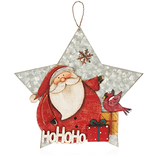 com-four® Hängedeko Weihnachten - Holz-Aufhänger in Sternform - Großes Deko-Herz mit Weihnachtsmann - Christmas Wanddeko (Hohoho - Stern) von com-four