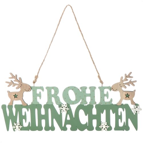 com-four® Hängedeko Weihnachten - Holz-Aufhänger mit Schriftzug für Weihnachten - Türschild aus Holz für Tür, Fenster oder Wand - Christmas Sign (grün + weiß + braun) von com-four
