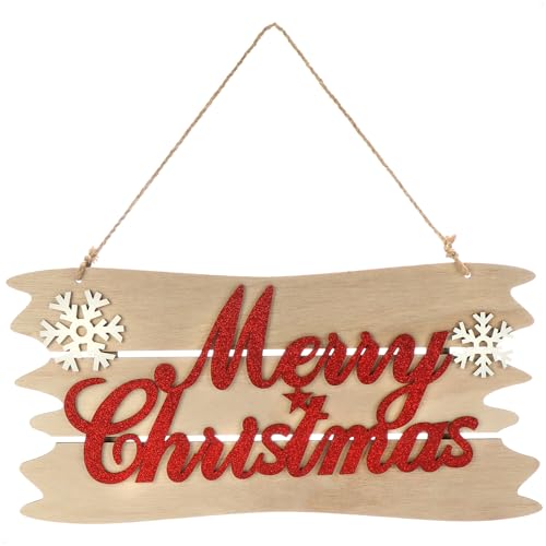 com-four® Hängedeko Weihnachten - Holz-Aufhänger mit Schriftzug für Weihnachten - Türschild aus Holz für Tür, Fenster oder Wand - Christmas Sign (rot + weiß + braun) von com-four