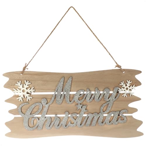 com-four® Hängedeko Weihnachten - Holz-Aufhänger mit Schriftzug für Weihnachten - Türschild aus Holz für Tür, Fenster oder Wand - Christmas Sign (silberfarben + weiß + braun) von com-four