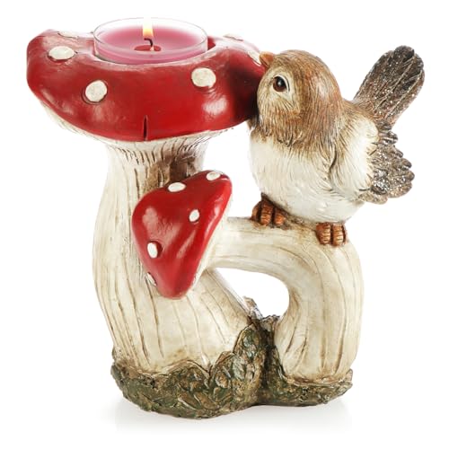 com-four® Herbstdekoration Pilze - Deko-Aufsteller - Fliegenpilz-Teelichthalter - dekorativer Kerzenhalter - Pilzfigur für herbstliche Wohnraumdekoration - Wohnaccessoire (1 Stück - Pilz mit Teelicht) von com-four
