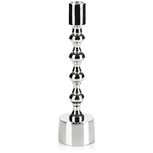 com-four® Kerzenständer im edlen Design für einen festlichen Tisch - Metall-Kerzenhalter für Weihnachtstafel - moderner Kerzenleuchter für Hochzeit, Jubiläum - Kerzenträger (23 cm - silberfarben) von com-four