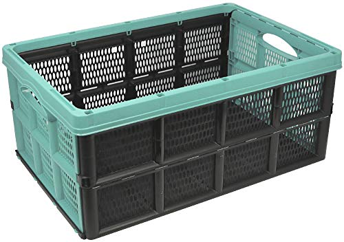 com-four® Klappbox 32l - Transportbox mit Griffen - Stabile Aufbewahrungsbox - Einkaufskorb zusammenklappbar (50.5x33x22cm - 01 Stück - pastell-türkis) von com-four