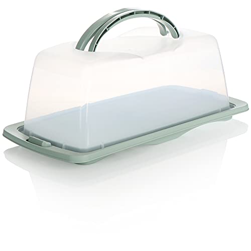 com-four® Kuchenbehälter - Transportbox für Kuchen, Kastenbrot und Lebensmittel - Brotbox - Container mit Deckel, Tragegriff und Serviertablett (01 Stück - Design 1 türkis) von com-four
