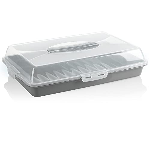 com-four® Kuchenbehälter - Transportbox für Kuchen und Lebensmittel - Aufbewahrungsbehälter mit Deckel und Tragegriff - Serviertablett grau (01 Stück - Design 2 grau) von com-four