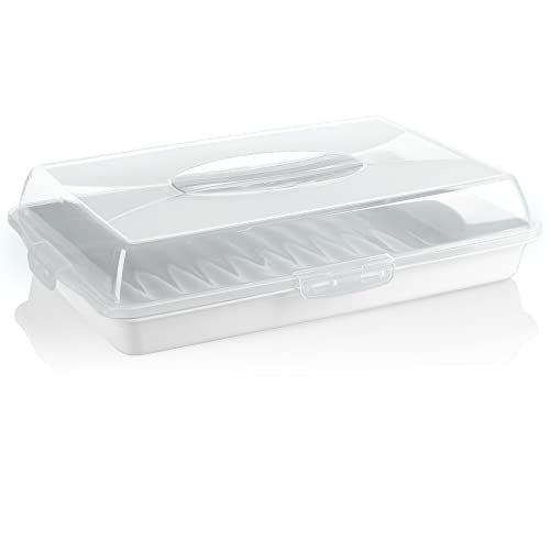 com-four® Kuchenbehälter - Transportbox für Kuchen und Lebensmittel - Aufbewahrungsbehälter mit Deckel und Tragegriff - Serviertablett weiß (01 Stück - Design 2 weiß) von com-four