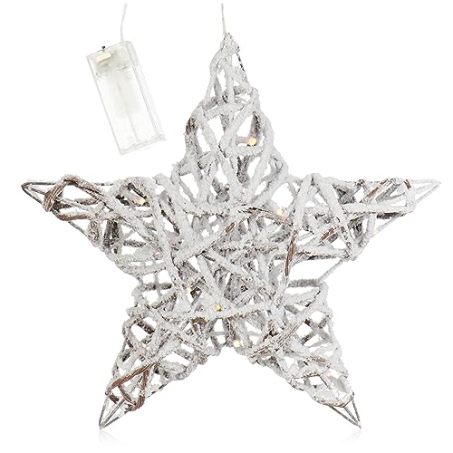 com-four® Künstlicher LED Weihnachtsstern beschneit, winterlicher Türkranz mit Beleuchtung und Timer, Weihnachtsdeko mit 15 warmweißen LEDs (01 Stück - Weiß - Stern 40cm) von com-four