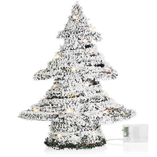 com-four® Künstlicher Weihnachtsbaum beschneit mit Beleuchtung und Timer, Tanne mit Kunstschnee und 30 warmweißen LEDs, Weihnachtsdeko (01 Stück - Grün - Baum 40cm) von com-four