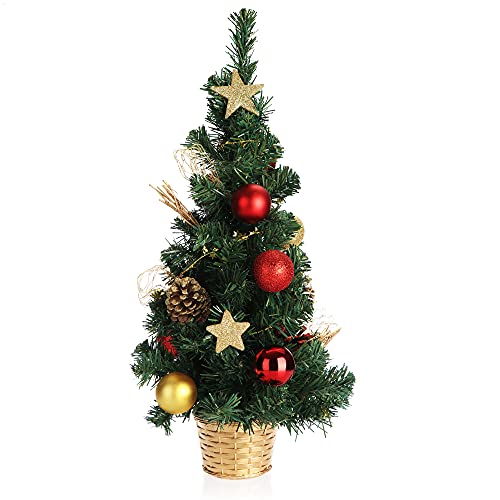 com-four® Künstlicher Weihnachtsbaum mit Christbaumkugeln - Geschmückter Tannenbaum für die Weihnachtsdekoration - Christbaum für die Deko zu Weihnachten (01 Stück - 60cm - rot/goldfarben) von com-four