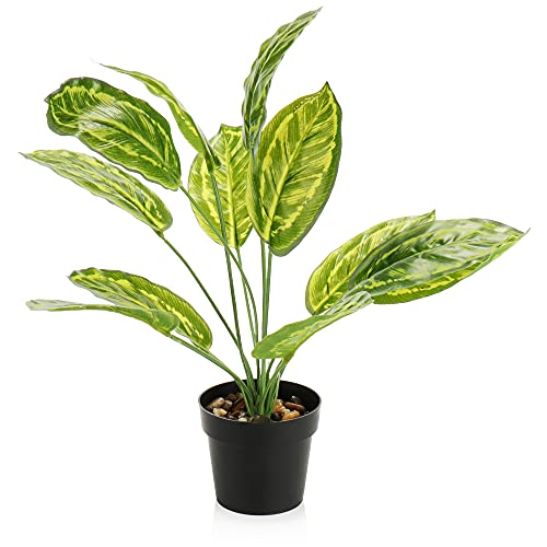 com-four® Kunstpflanze im Topf, künstliche Grünpflanze mit großen Blättern für Zuhause, Büro, Praxis oder Kanzlei, sehr pflegeleichter Philodendron (01 Stück - Philodendron hellgrün) von com-four