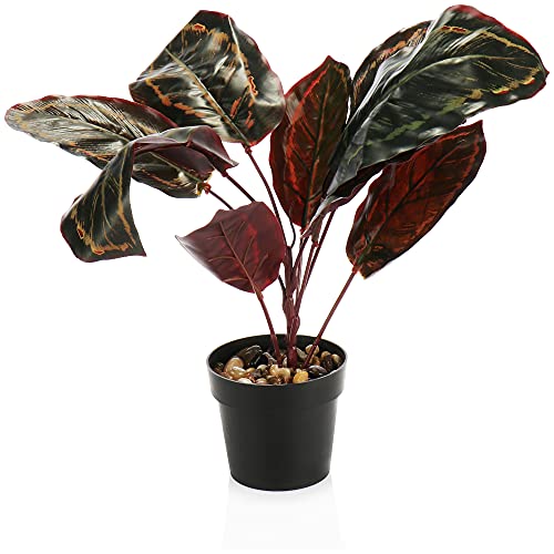 com-four® Kunstpflanze im Topf, künstliche Grünpflanze mit großen Blättern für Zuhause, Büro, Praxis oder Kanzlei, sehr pflegeleichter Philodendron (01 Stück - Philodendron rot) von com-four