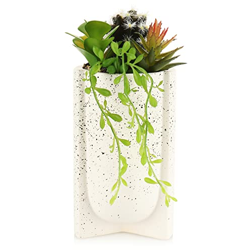 com-four® Kunstpflanzen im Blumentopf - täuschend echte Dekopflanzen im Keramik-Topf - Kunstblumen für Balkon und Büro - dekorativer Pflanztopf (1 Stück - Größe XL - weiß) von com-four