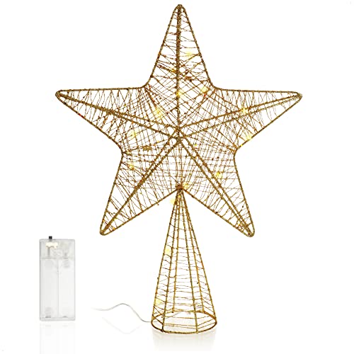 COM-FOUR® LED Deko Stern Weihnachten - Weihnachtsdekoration Stern mit LED und Timer - Aufsteller Weihnachtsstern mit Pailletten (goldfarben/38cm) von com-four