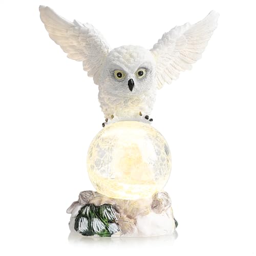 com-four® LED-Figur Eule mit Glaskugel - LED Beleuchtung zum Hinstellen mit Timer-Funktion - dekorative Weihnachtsfigur von com-four
