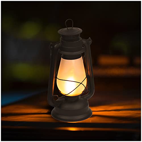 com-four® LED-Laterne mit Tragehenkel - flackernde Metall-Lampe mit Dimmer - Stand- und Hängeleuchte im Sturmlaternen-Design für Camping, Terrasse, Balkon & Garten (1 Stück - schwarz) von com-four