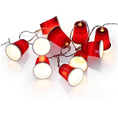 com-four® LED Lichterkette in Becherform für Außen - Party Lichterkette mit 10 LED in warmweißen Licht - Außenbeleuchtung - 1,65 m (Rot - Becher) von com-four