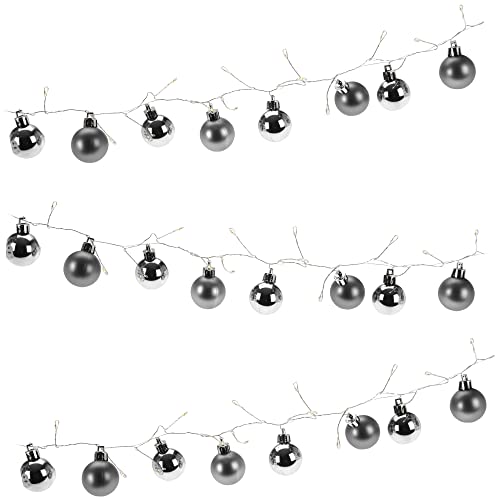 com-four® LED Lichterkette mit Weihnachtskugeln und Timer - beleuchtete Kugelgirlande für eine stimmungsvolle Weihnachtsdekoration - Weihnachtsdeko für Christbaum (01 Stück - silberfarben) von com-four
