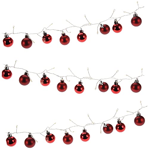 com-four® LED Lichterkette mit Weihnachtskugeln und Timer - beleuchtete Kugelgirlande für eine stimmungsvolle Weihnachtsdekoration - Weihnachtsdeko für Christbaum (1 Stück - rot) von com-four