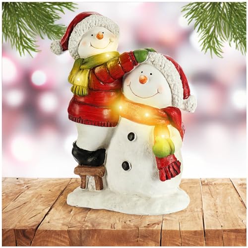 com-four® LED Weihnachtsdeko Schneemann-Figuren - winterliches Wohnaccessoire für die Innenraumdekoration mit Beleuchtung - dekorativer Aufsteller zur Wohnraumdekoration (LED-Schneemann Bauen) von com-four