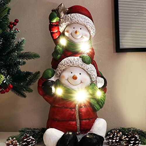 com-four® LED Weihnachtsdeko Schneemann-Figuren - dekorativer Aufsteller zur Wohnraumdekoration - winterliches Wohnaccessoire für die Innenraumdekoration mit Beleuchtung (LED-Schneemann - Familie) von com-four