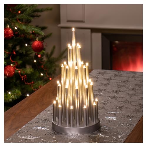 com-four® LED Stimmungsleuchter Pyramide mit 33 warm-weißen LEDs mit Timerfunktion für Fensterbank, als Tischdeko für eine wohlige Atmosphäre (01 Stück - 33 LEDs silberfarben) von com-four